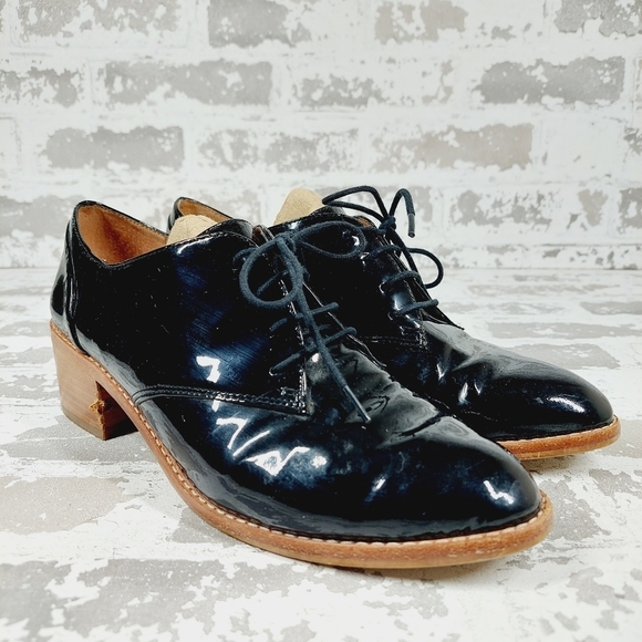 Louise et Cie Black Patent Leather Lace Up Block Heel Loafers Boots D263 - Picture 4 of 12